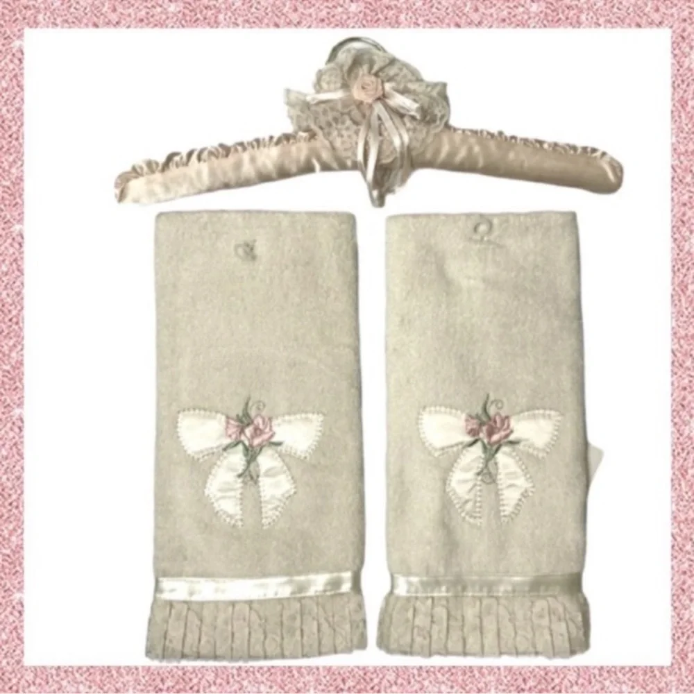 Romantic Lace Hand Towel Set Satin Silk Hanger Cottagecore Bath French Cottage